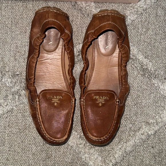 Prada Shoes - PRADA loafers driving shoes flats size 39.5 , size 9.5 in brown / tan